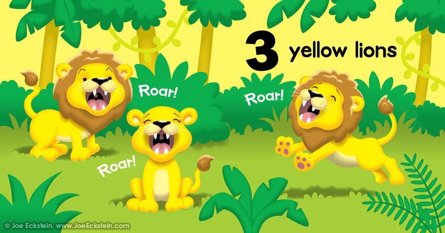 3 yellow lions, Roar, Roar, Roar, Roar