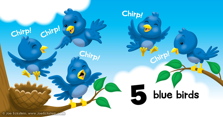 5 blue birds, Chirp! Chirp! Chirp! Chirp! Chirp!