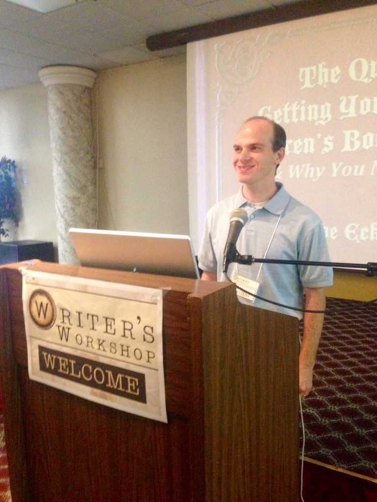 Joanne Derstine Curphey's Writer's Workshop, Joe Eckstein at podium